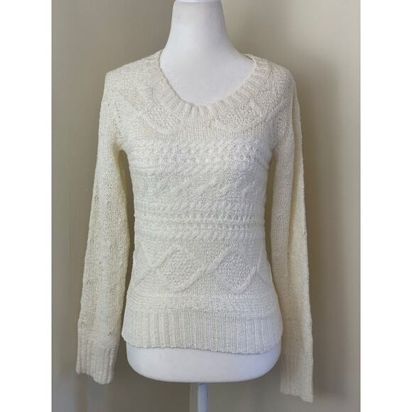 Anthropologie Sweaters - Candela Aimee Lace Pullover Chunky Knit Sweater XS White Cream Cottage Romantic